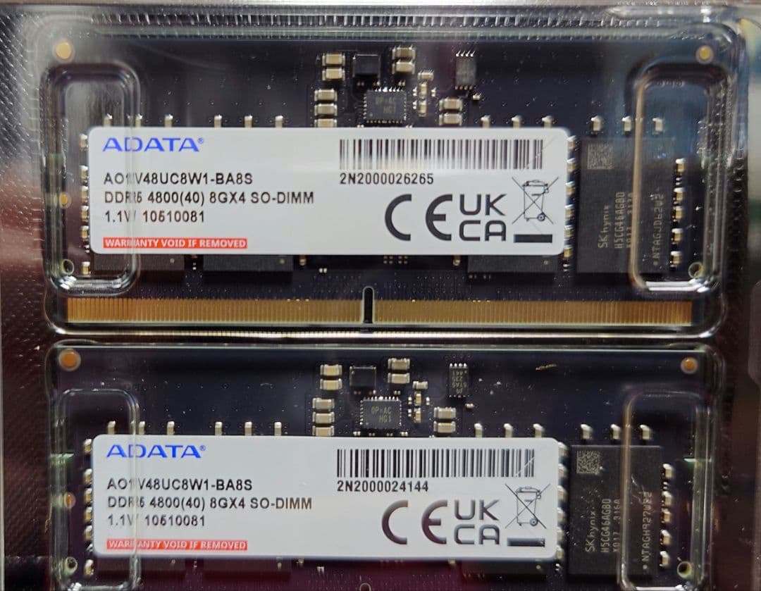 ノートパソコン メモリ DDR5-4800 16GB(8GB×2)