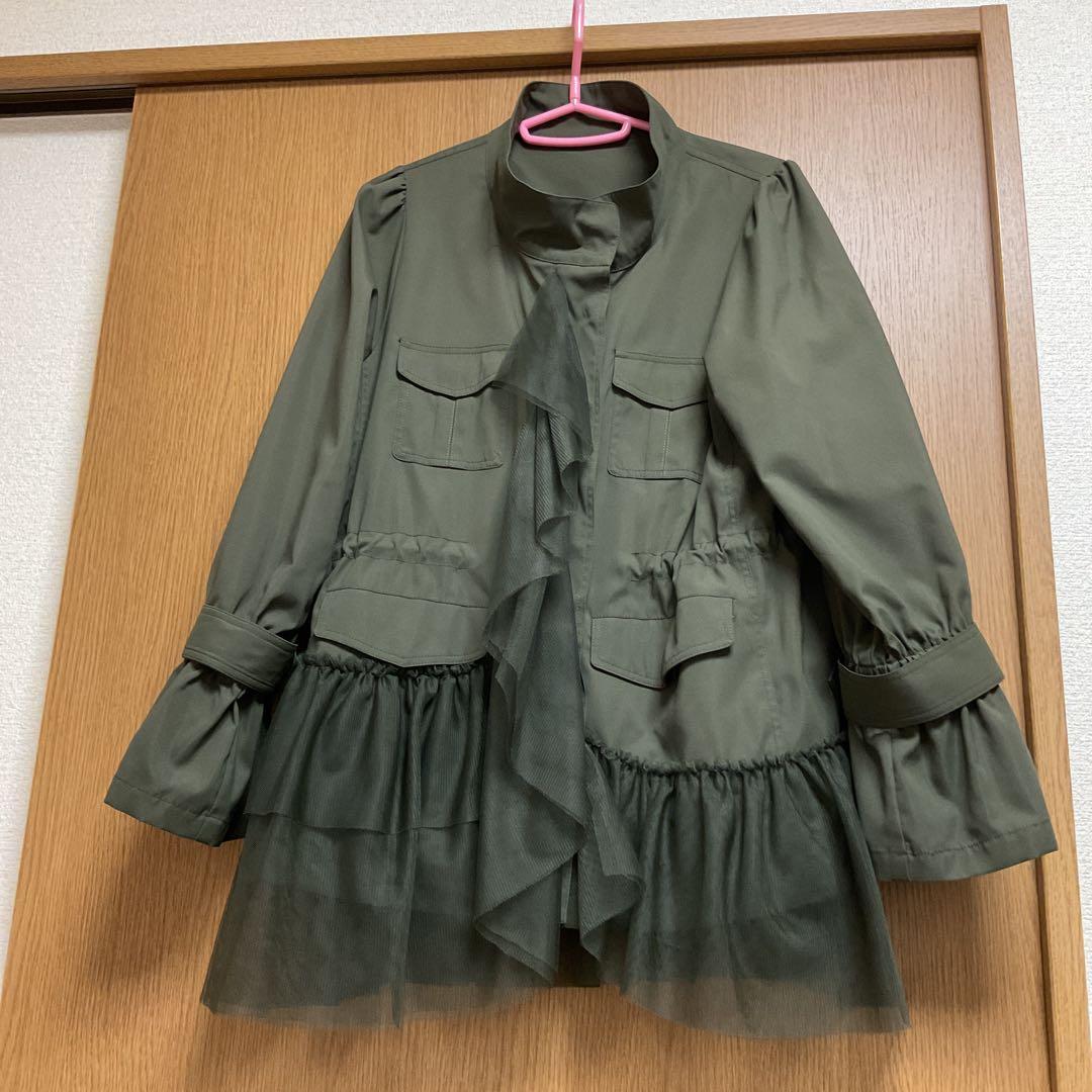 QVC アンドラブクローゼット　フリル付きミリタリージャケット　L〜L L